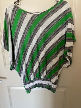 Lightweight Green and Gray Striped Short Sleeve Tunic